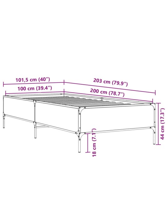 Sängynrunko musta 100x200 cm tekninen puu ja metalli