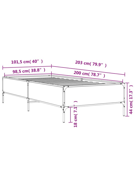 Sängynrunko ruskea tammi 100x200 cm tekninen puu ja metalli