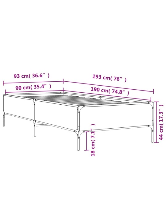 Sängynrunko musta 90x190 cm tekninen puu ja metalli