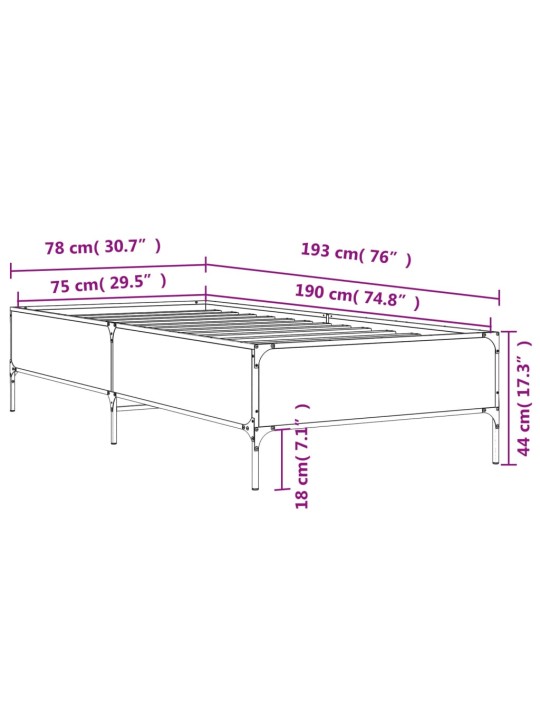 Sängynrunko musta 75x190 cm tekninen puu ja metalli