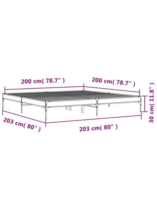 Sängynrunko musta 200x200 cm tekninen puu ja metalli