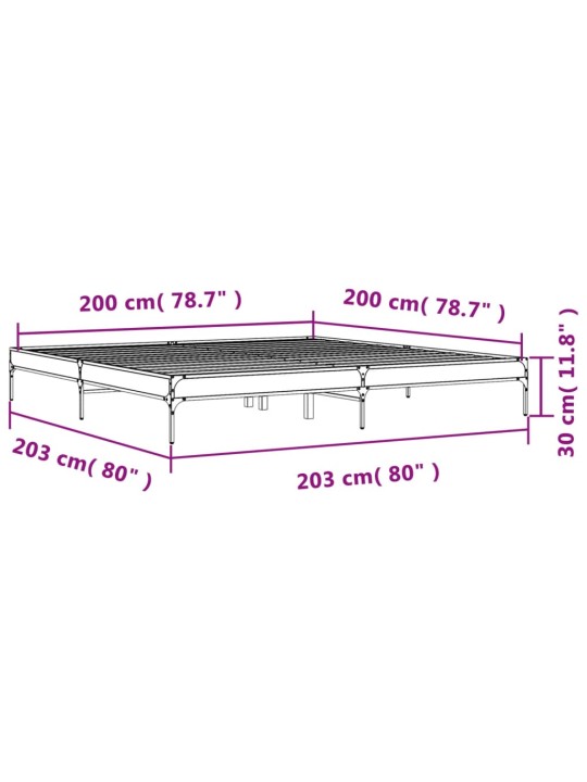 Sängynrunko ruskea tammi 200x200 cm tekninen puu ja metalli