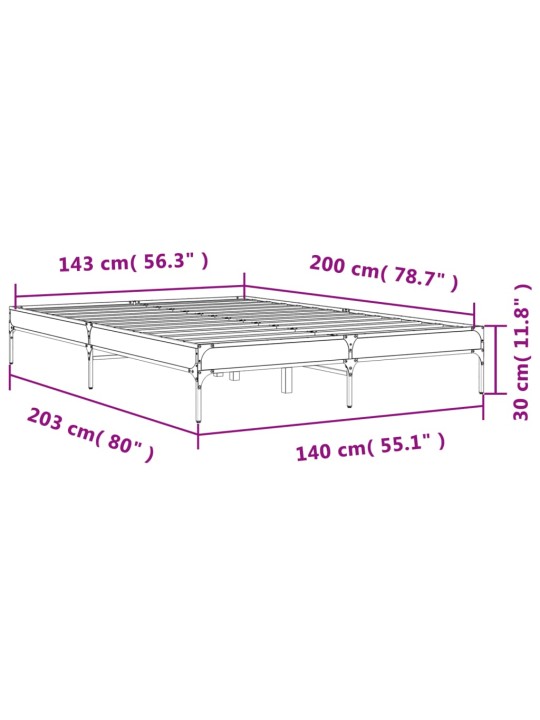 Sängynrunko harmaa Sonoma 140x200 cm tekninen puu ja metalli