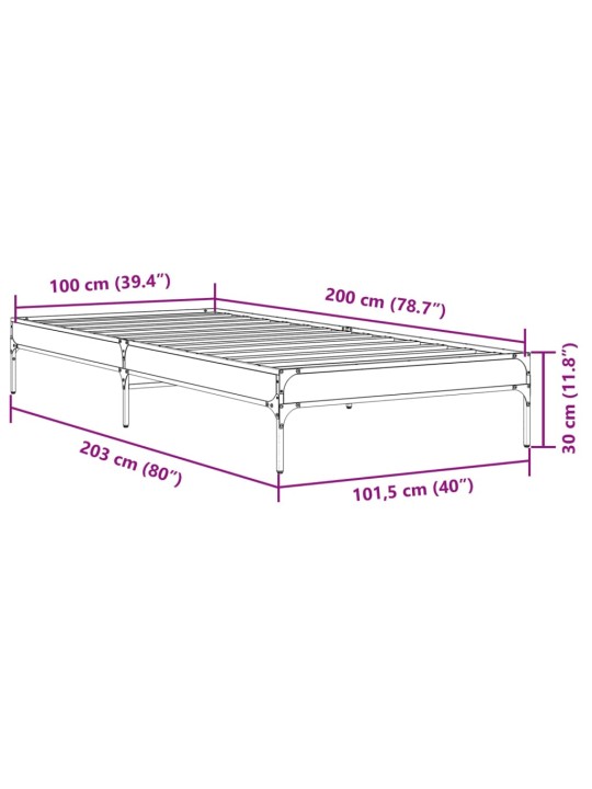 Sängynrunko musta 100x200 cm tekninen puu ja metalli