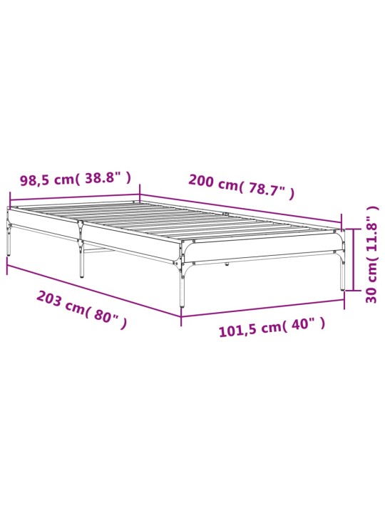 Sängynrunko harmaa Sonoma 100x200 cm tekninen puu ja metalli