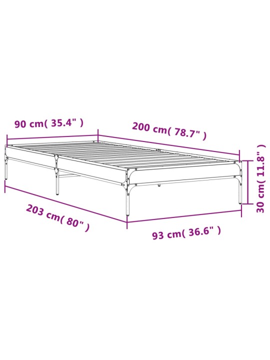 Sängynrunko musta 90x200 cm täysi puu ja metalli