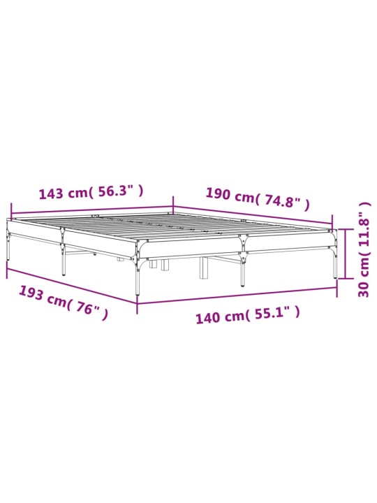 Sängynrunko harmaa Sonoma 140x190 cm tekninen puu ja metalli