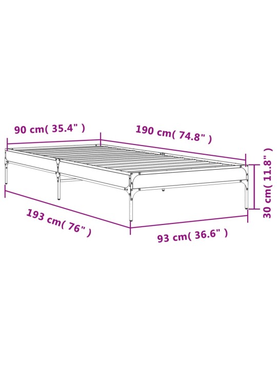 Sängynrunko musta 90x190 cm tekninen puu ja metalli