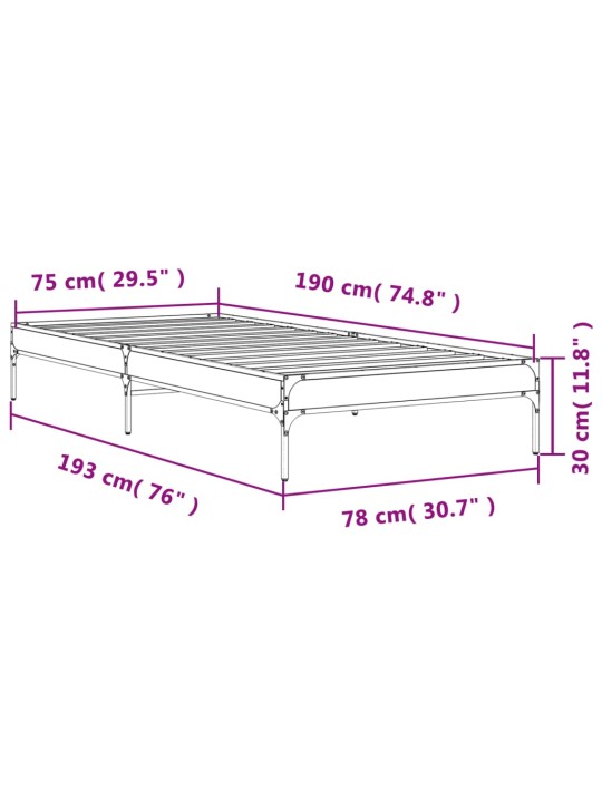 Sängynrunko musta 75x190 cm tekninen puu ja metalli