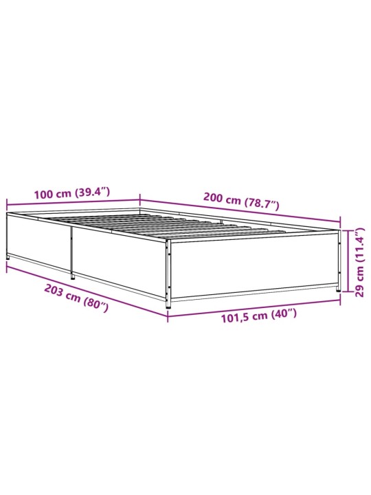 Sängynrunko musta 100x200 cm tekninen puu ja metalli