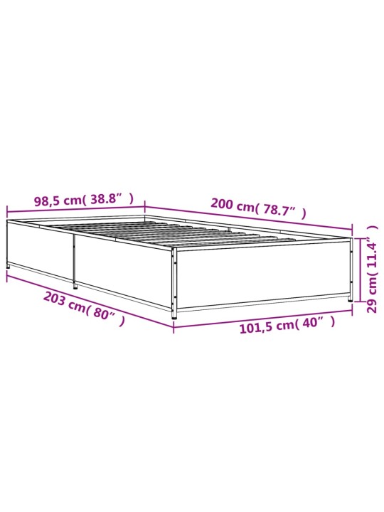 Sängynrunko ruskea tammi 100x200 cm tekninen puu ja metalli