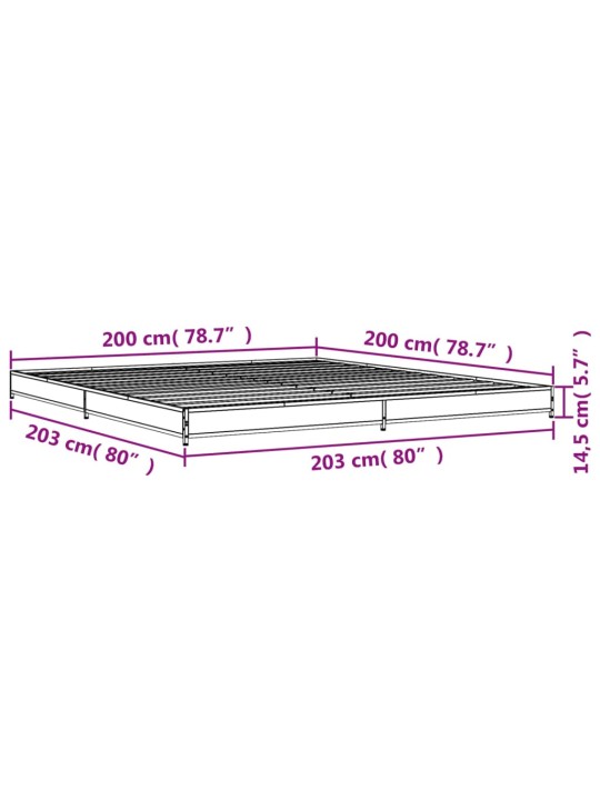 Sängynrunko musta 200x200 cm tekninen puu ja metalli