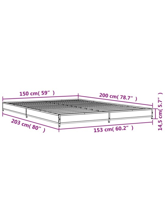 Sängynrunko musta 150x200 cm tekninen puu ja metalli