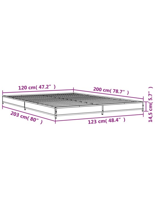 Sängynrunko musta 120x200 cm tekninen puu ja metalli