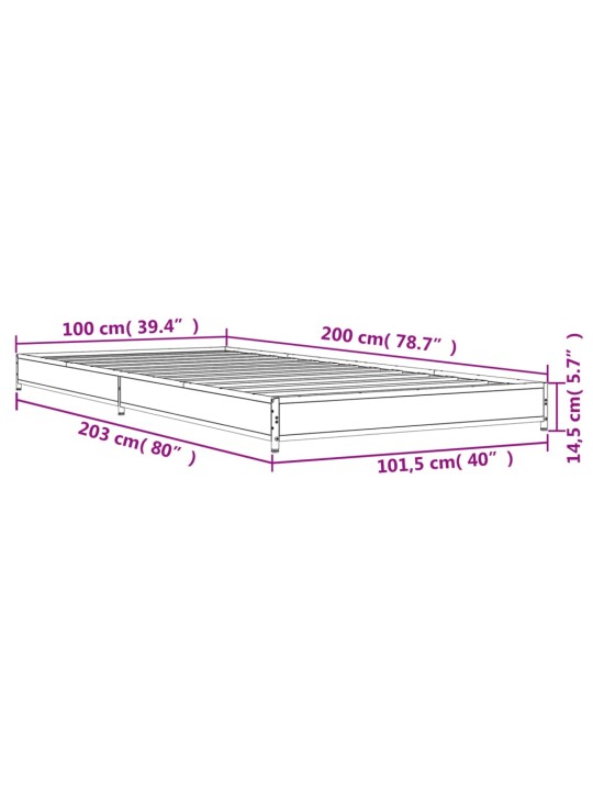 Sängynrunko musta 100x200 cm tekninen puu ja metalli