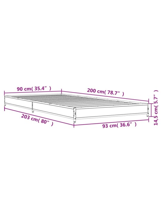 Sängynrunko musta 90x200 cm täysi puu ja metalli