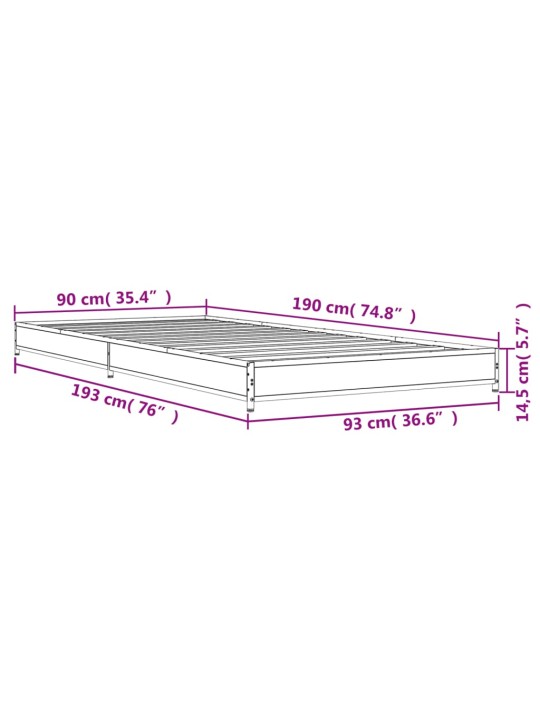 Sängynrunko musta 90x190 cm tekninen puu ja metalli