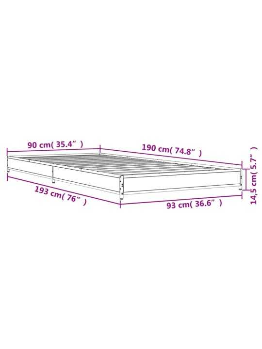 Sängynrunko Sonoma-tammi 90x190 cm tekninen puu ja metalli