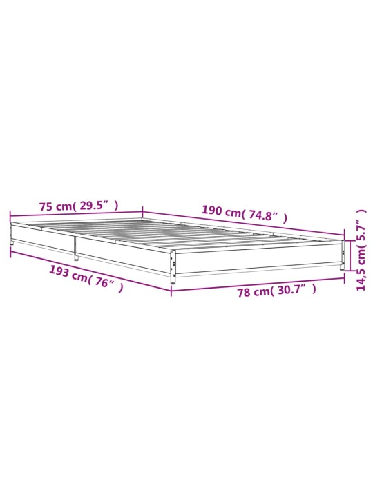 Sängynrunko musta 75x190 cm tekninen puu ja metalli