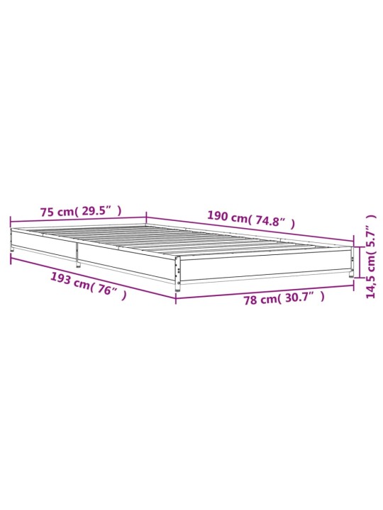 Sängynrunko harmaa Sonoma 75x190 cm tekninen puu ja metalli