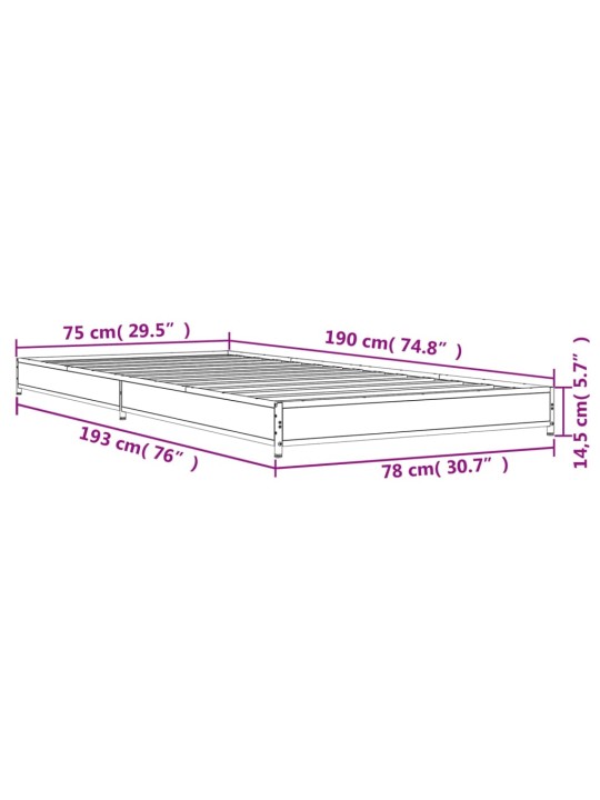 Sängynrunko ruskea tammi 75x190 cm tekninen puu ja metalli