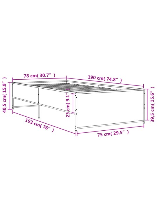 Sängynrunko musta 75x190 cm tekninen puu ja metalli