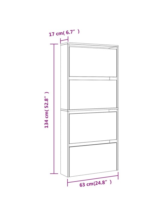 Kenkäkaappi peilillä 4 tasoa musta 63x17x134 cm