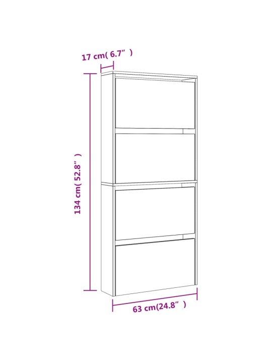 Kenkäkaappi peilillä 4 tasoa ruskea tammi 63x17x134 cm