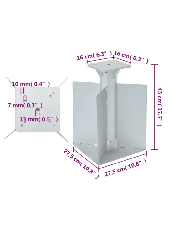 Upotettu aurinkovarjon jalusta hopea 27,5x27,5x45 cm teräs
