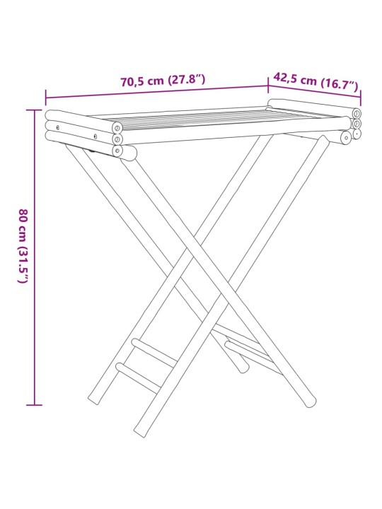 Kokoontaitettava tarjotinpöytä 70,5x42,5x80 cm bambu