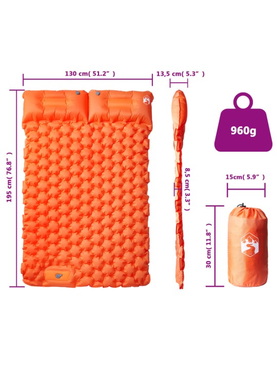 Itsetäyttyvä retkeilypatja tyynyillä 2 hengelle oranssi