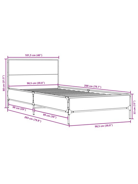 Sängynrunko Sonoma tammi 100x200 cm tekninen puu ja metalli