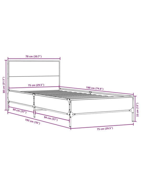 Sängynrunko savutammi 75x190 cm tekninen puu ja metalli