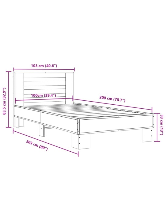 Sängynrunko musta 100x200 cm tekninen puu ja metalli