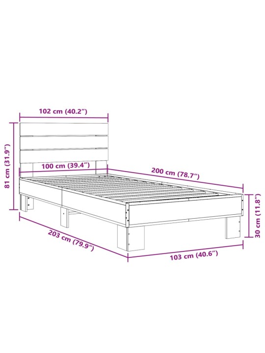 Sängynrunko musta 100x200 cm tekninen puu ja metalli