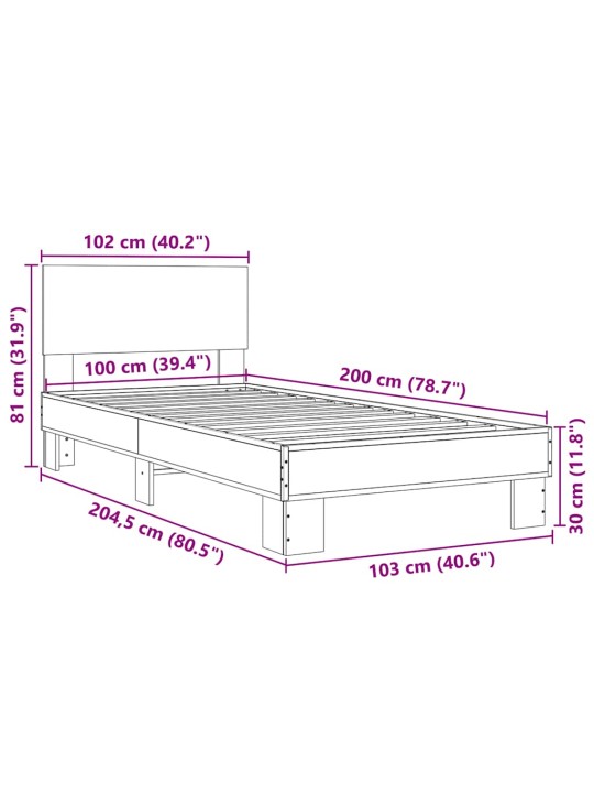 Sängynrunko musta 100x200 cm tekninen puu ja metalli