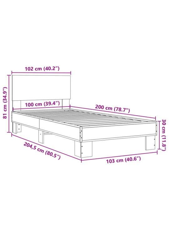 Sängynrunko Sonoma tammi 100x200 cm tekninen puu ja metalli