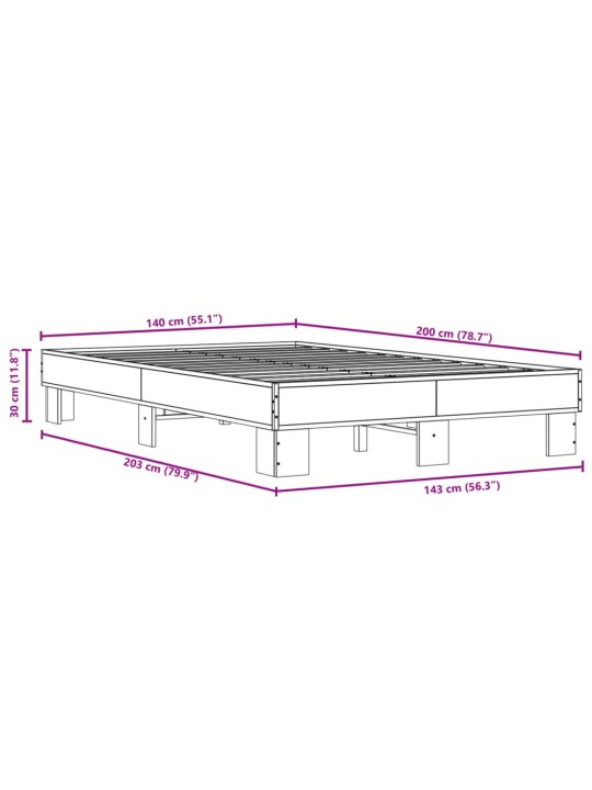 Sängynrunko savutammi 140x200 cm tekninen puu ja metalli
