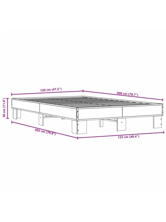 Sängynrunko harmaa Sonoma 120x200 cm tekninen puu ja metalli