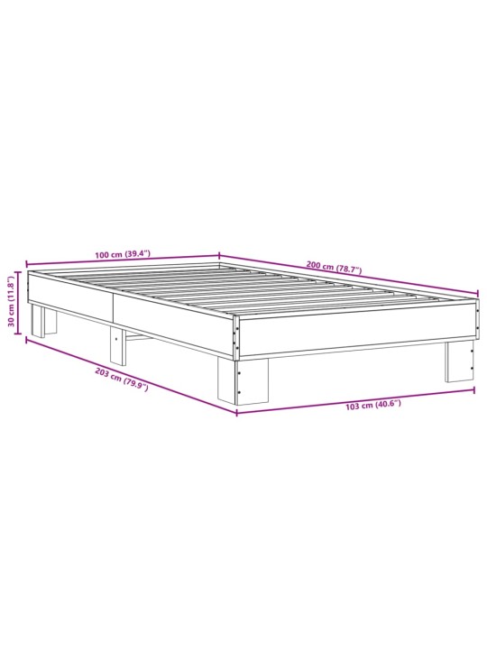 Sängynrunko musta 100x200 cm tekninen puu ja metalli