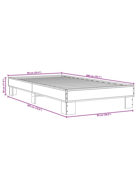 Sängynrunko musta 90x200 cm täysi puu ja metalli