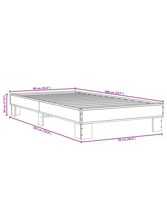 Sängynrunko harmaa Sonoma 90x200 cm tekninen puu ja metalli