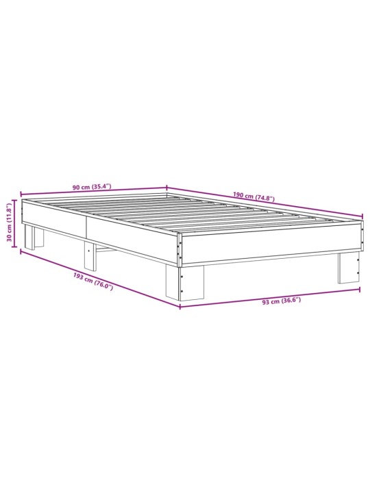 Sängynrunko savutammi 90x190 cm tekninen puu ja metalli