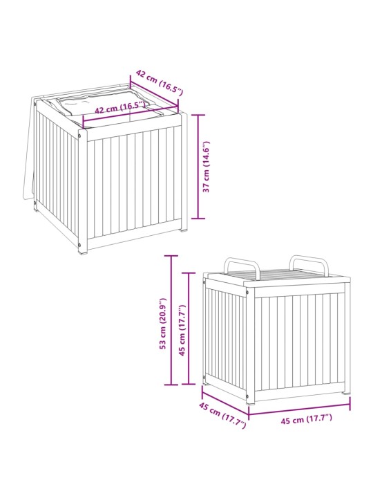 Ulkotyynylaatikko 45x45x45/53 cm täysi akasiapuu ja teräs