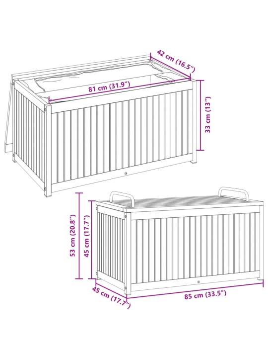 Ulkotyynylaatikko 85x45x45/53 cm täysi akasiapuu ja teräs