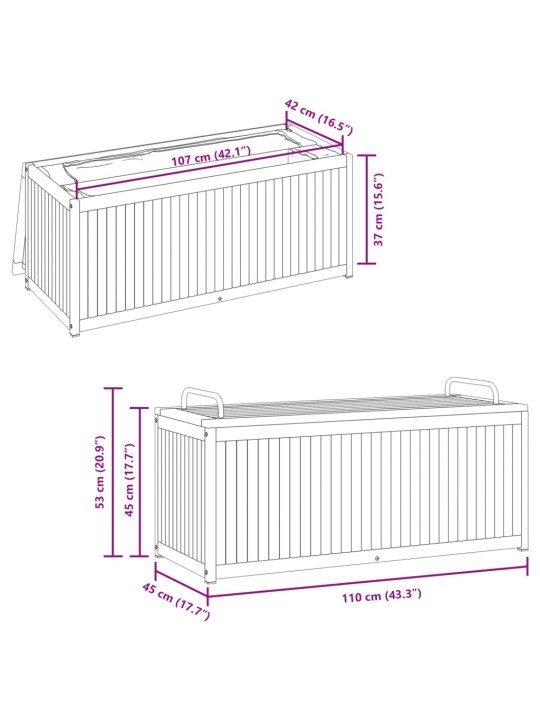 Ulkotyynylaatikko 110x45x42/53 cm täysi akasiapuu ja teräs