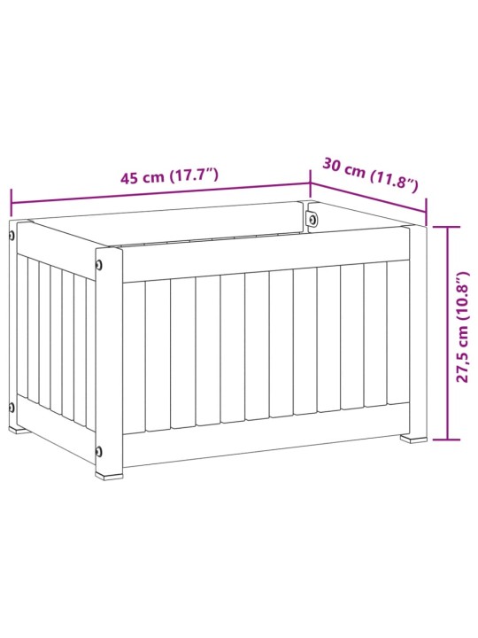 Kukkalaatikko 45x30x27,5 cm täysi akasiapuu ja teräs