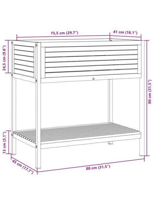 Kukkalaatikko hyllyllä 80x45x80 cm täysi akasiapuu ja teräs