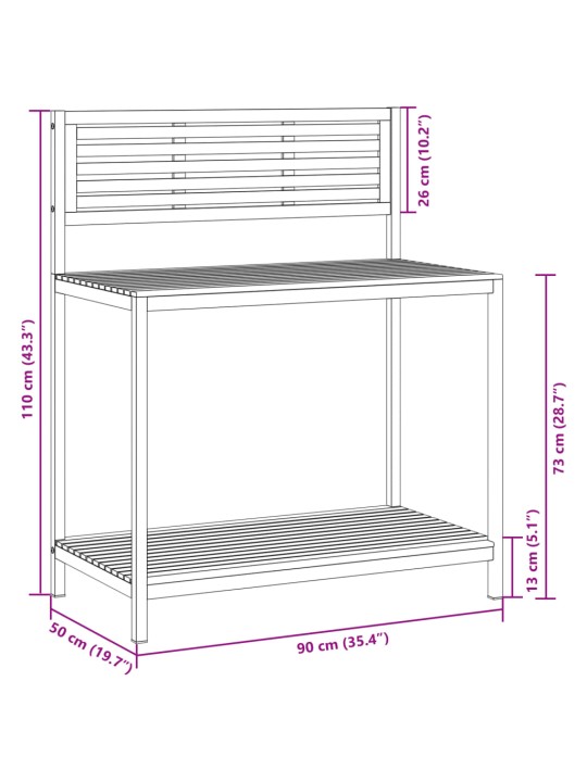Puutarhan työpöytä 90x50x110 cm täysi akasiapuu ja teräs