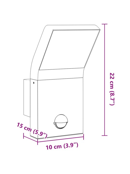 LED Ulkoseinävalo sensorilla musta valualumiini